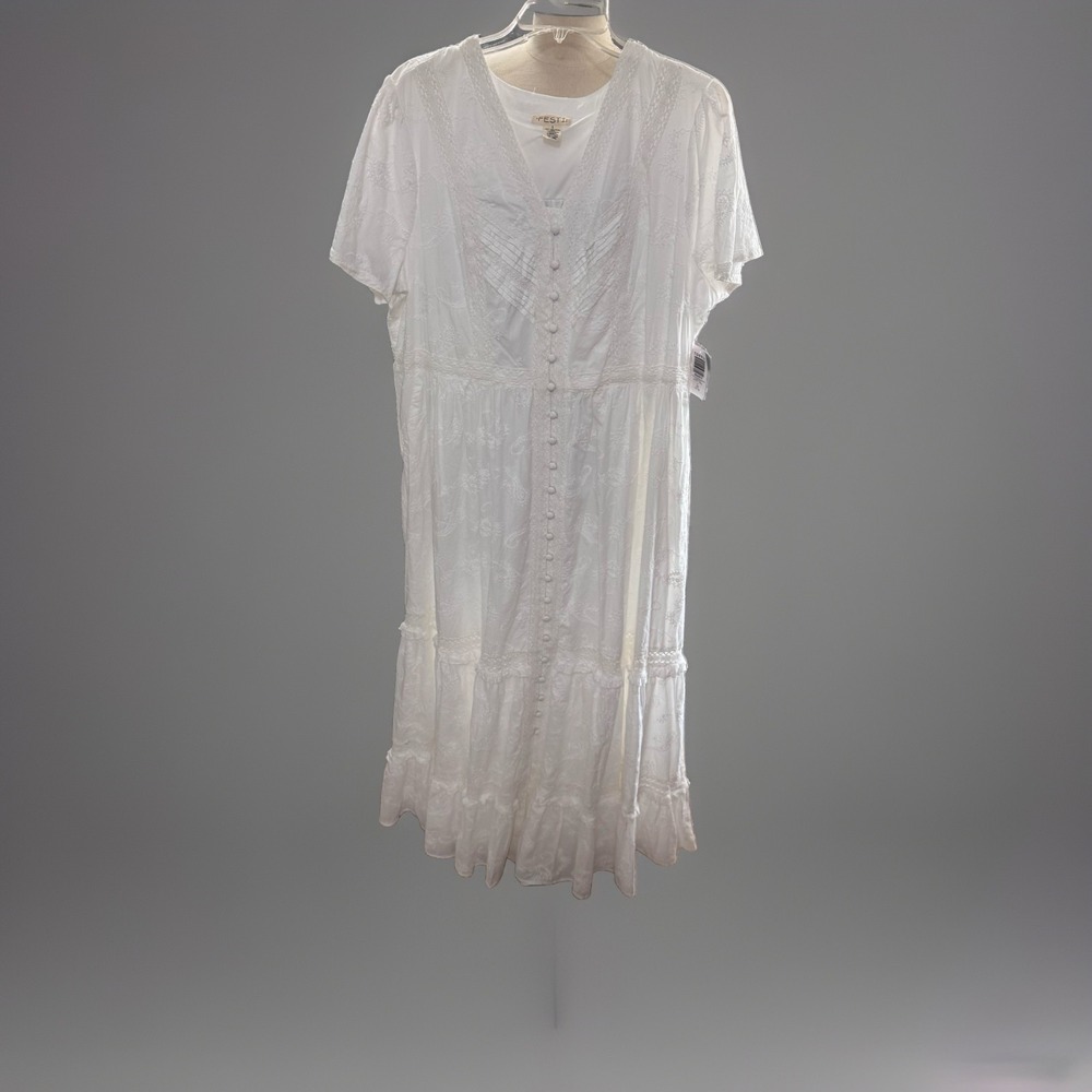 Torrid Festi Maxi‎ Cotton Voile Crochet Detail Dress White 1 1x 14-16 #G45013